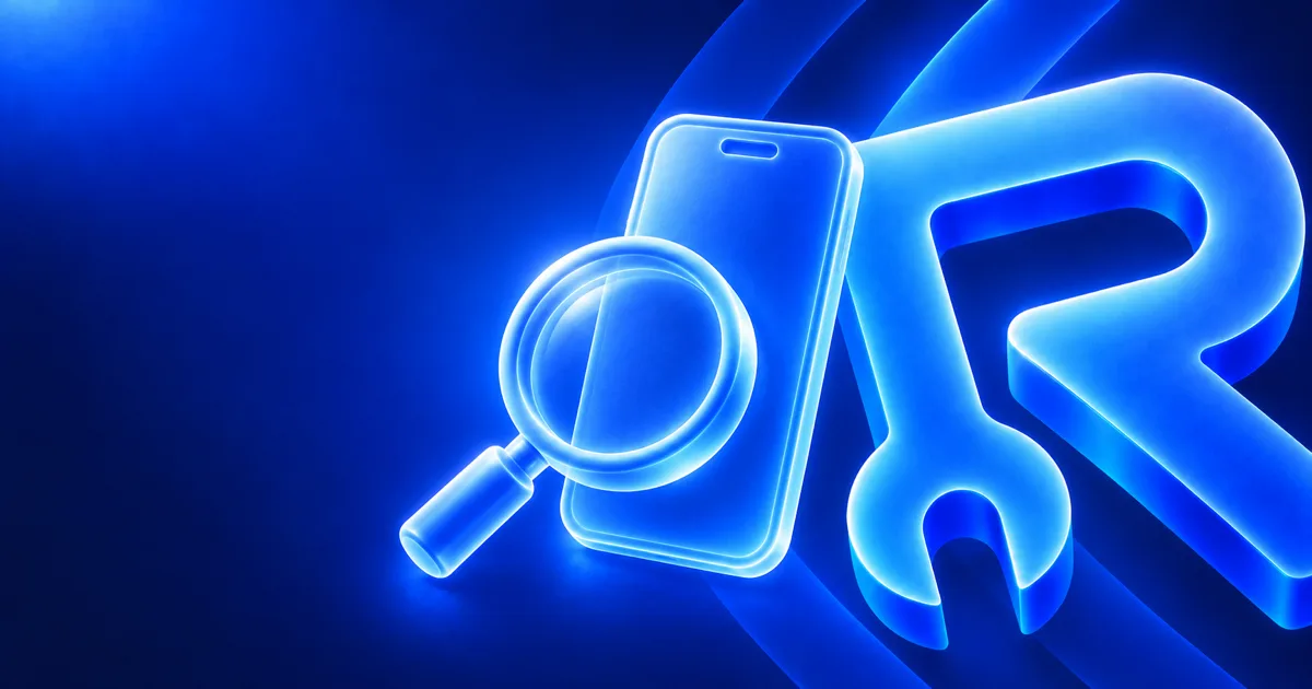 Smartphone com lupa ao lado do símbolo do ReparoPRO, em vidro azul